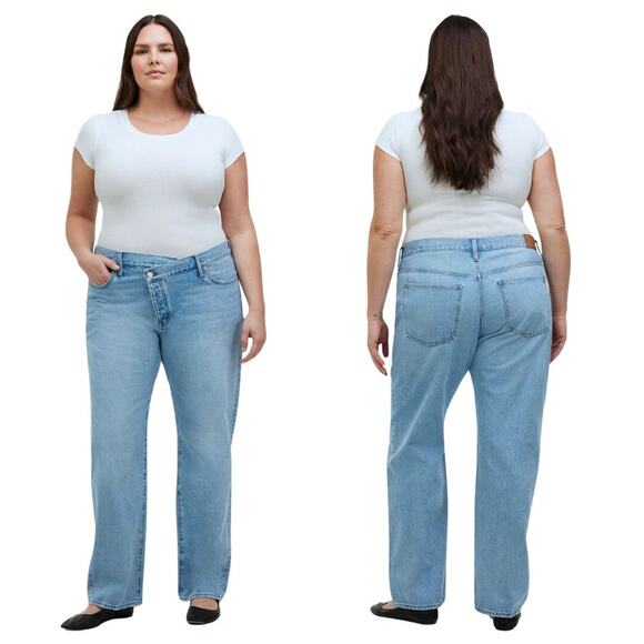 Madewell Low Slung Straight Slouchy Jeans Button Fly Cross Tab Light Wash 33 - Picture 2 of 10